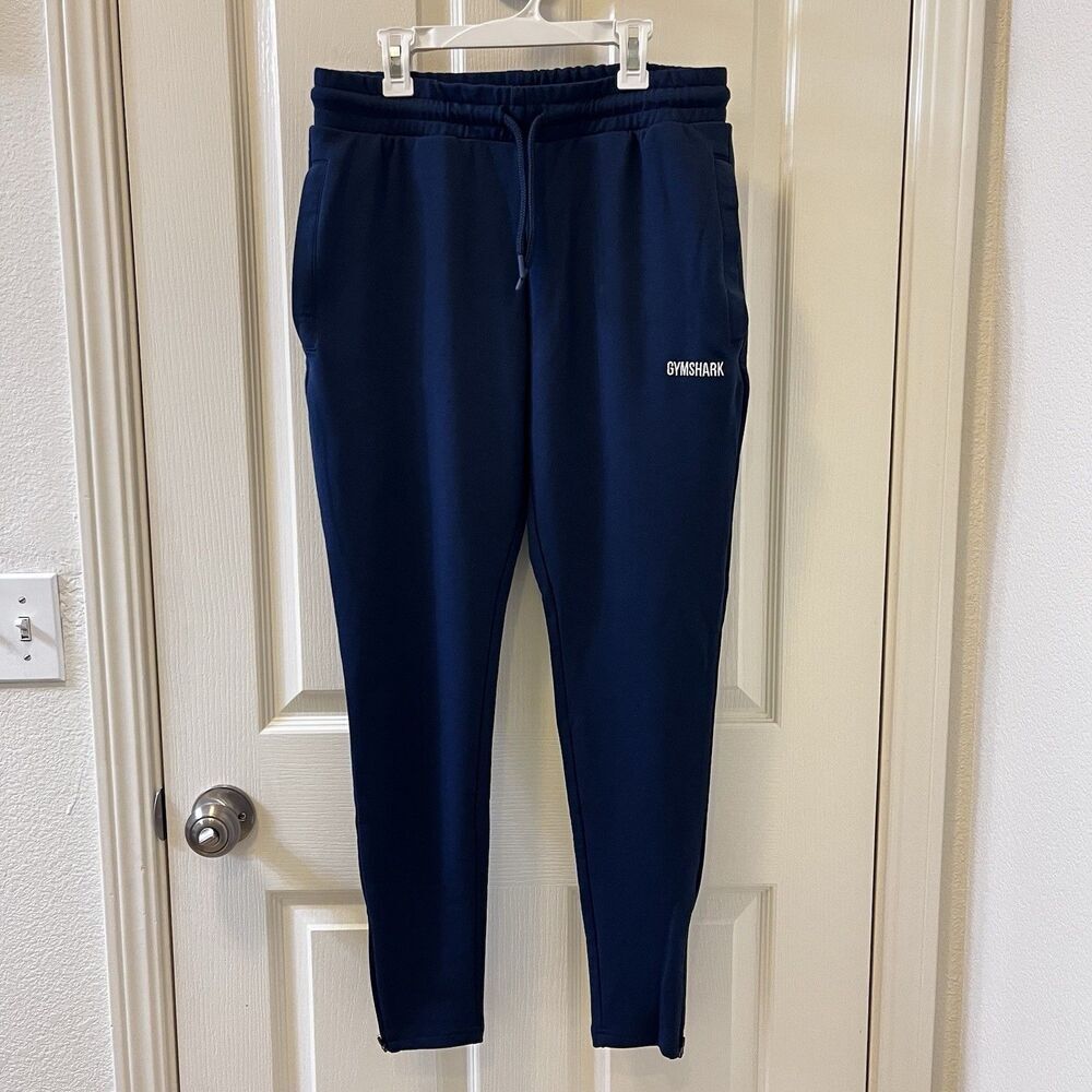 Gymshark Athletic Navy Blue Jogger Pants Tapered Zip Ankle Drawstring Mens Small